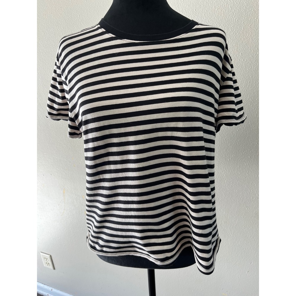 EVERLANE Organic Cotton Striped Tee Women L Black White Minimalist Basic - Picture 2 of 6